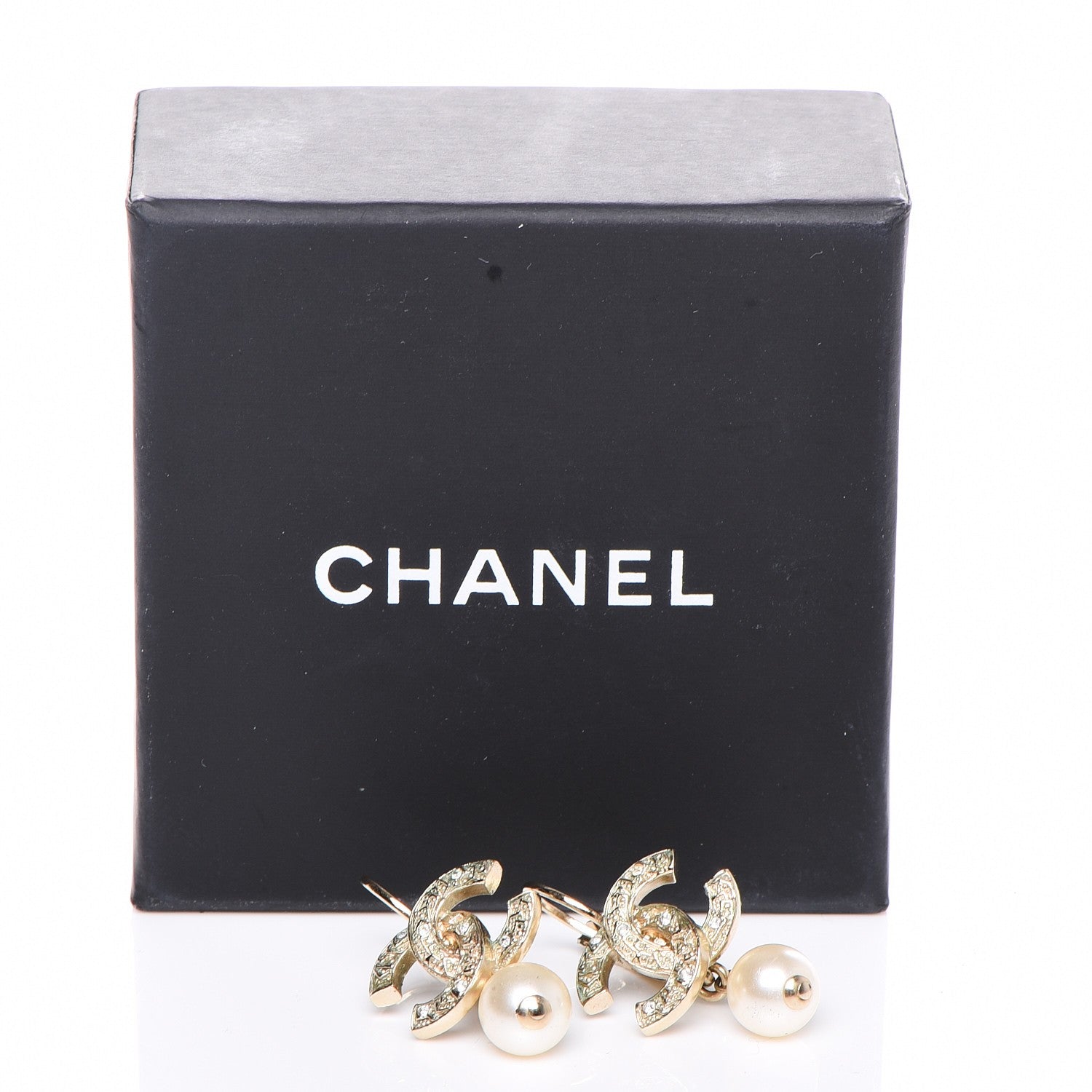 Chanel Crystal Pearl CC Drop Earrings Light Gold 7 of 7