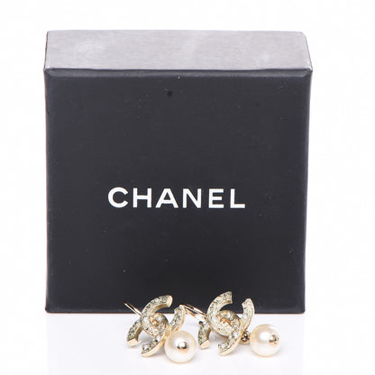 Chanel Crystal Pearl CC Drop Earrings Light Gold 7 of 7