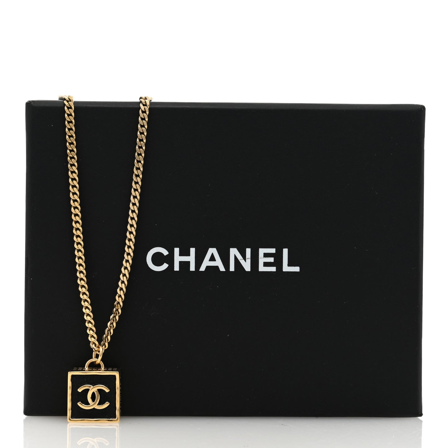 Metal Enamel CC Square Necklace Gold Black