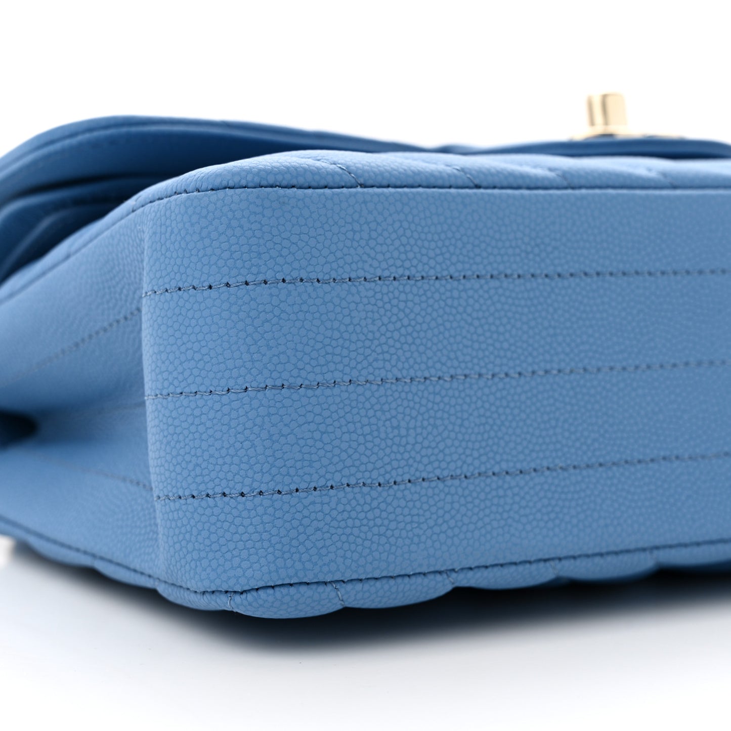 Caviar Flat Chevron Quilted Small Double Flap Blue