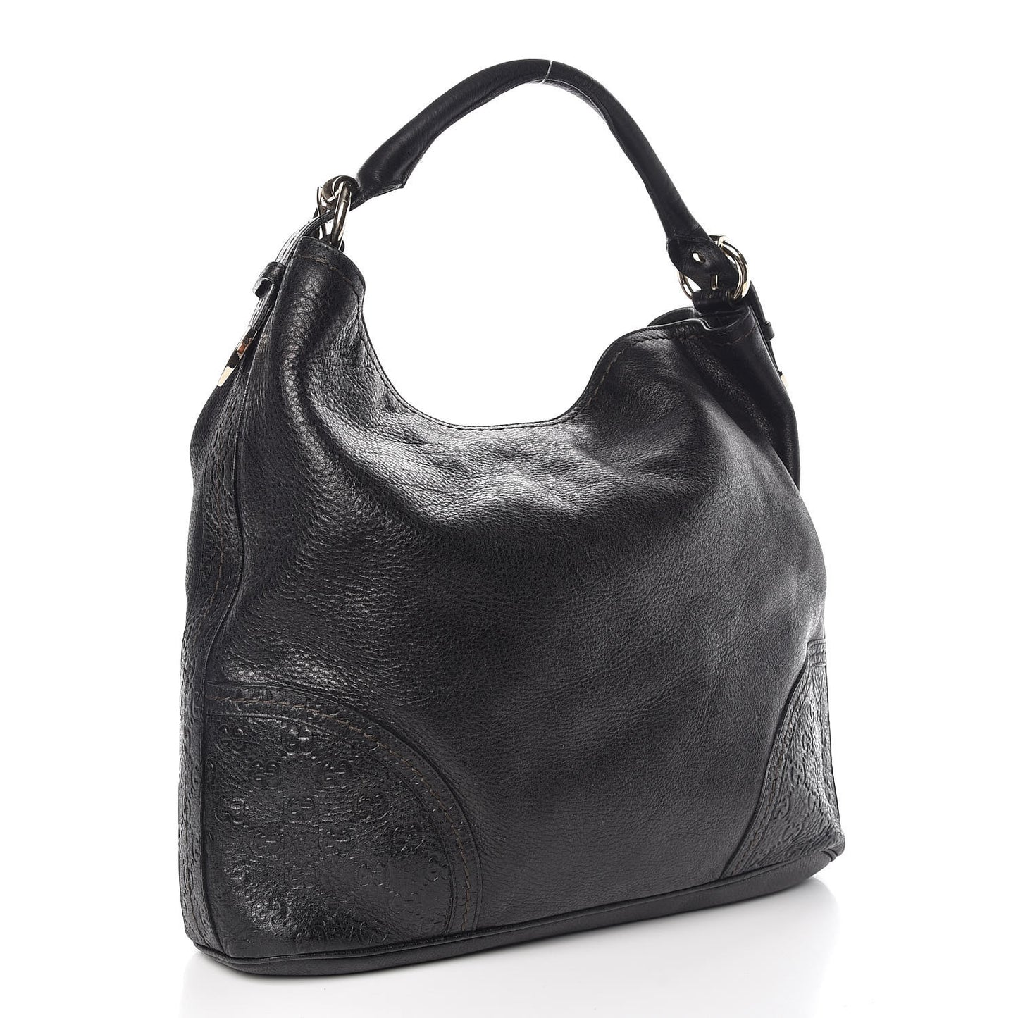 Leather Guccissima Trim Large Signoria Hobo Black