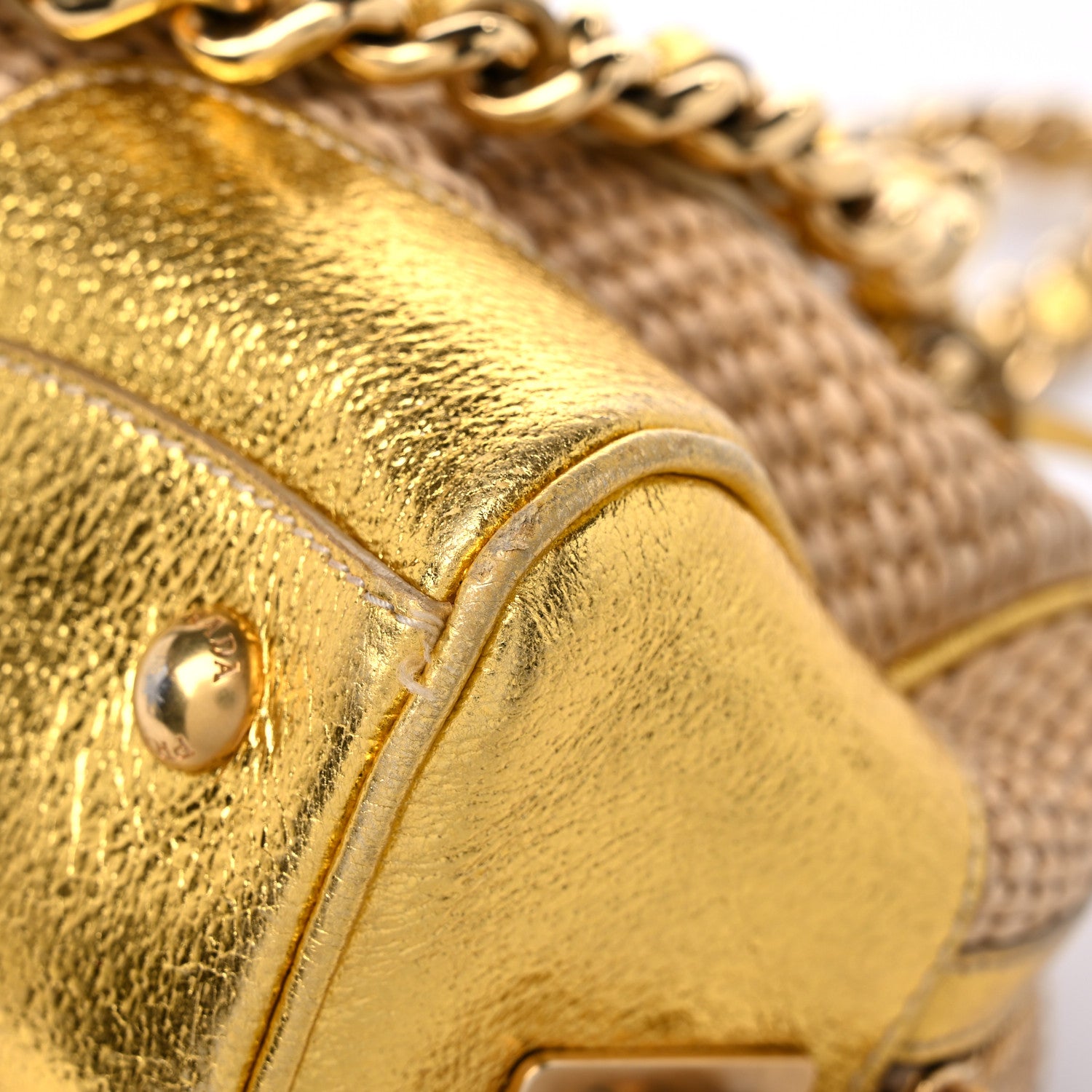 Prada Paglia Cinghiale Frame Tote Naturale Oro 11 of 13