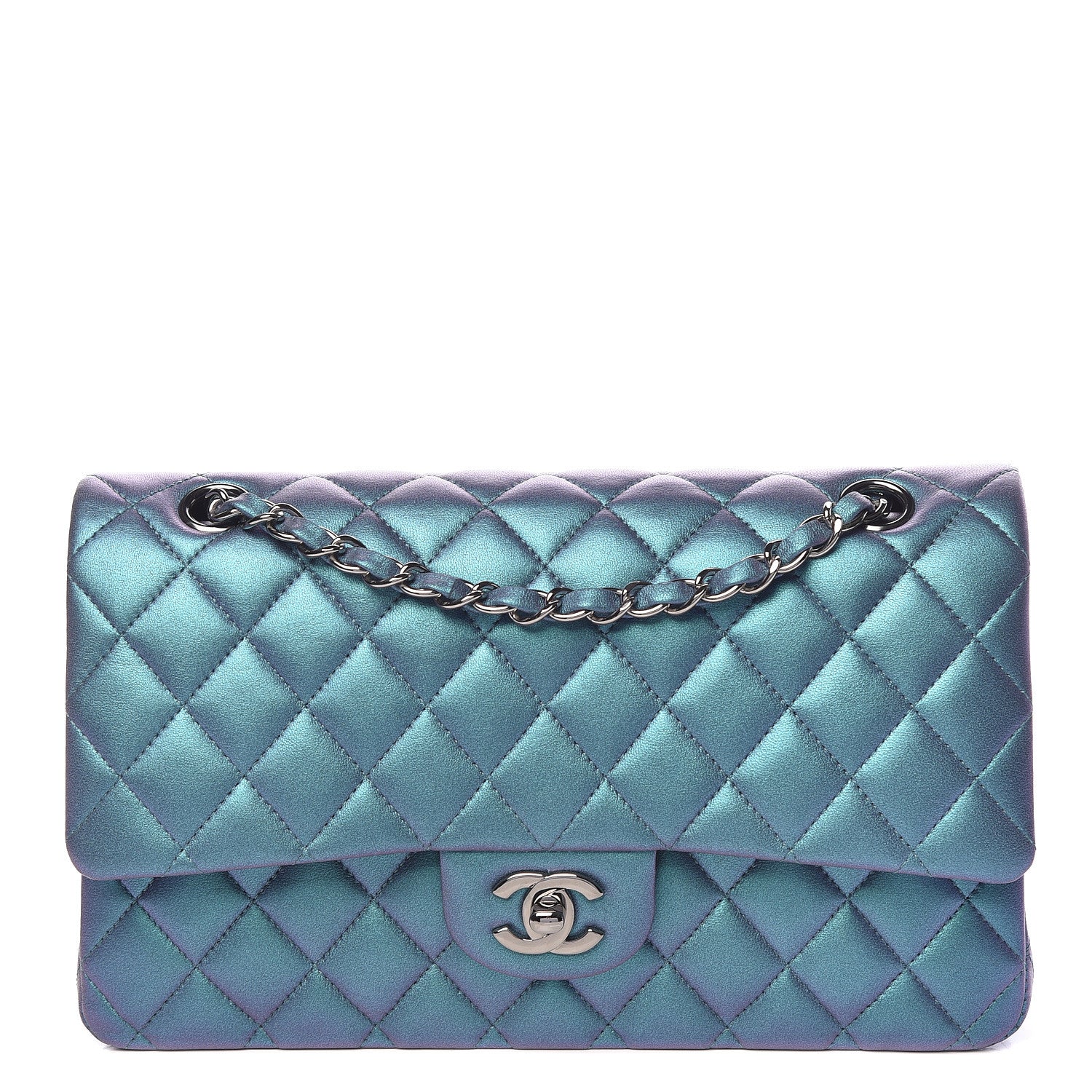 Chanel Metallic Lambskin Quilted Medium Double Flap Turquoise 1 of 15