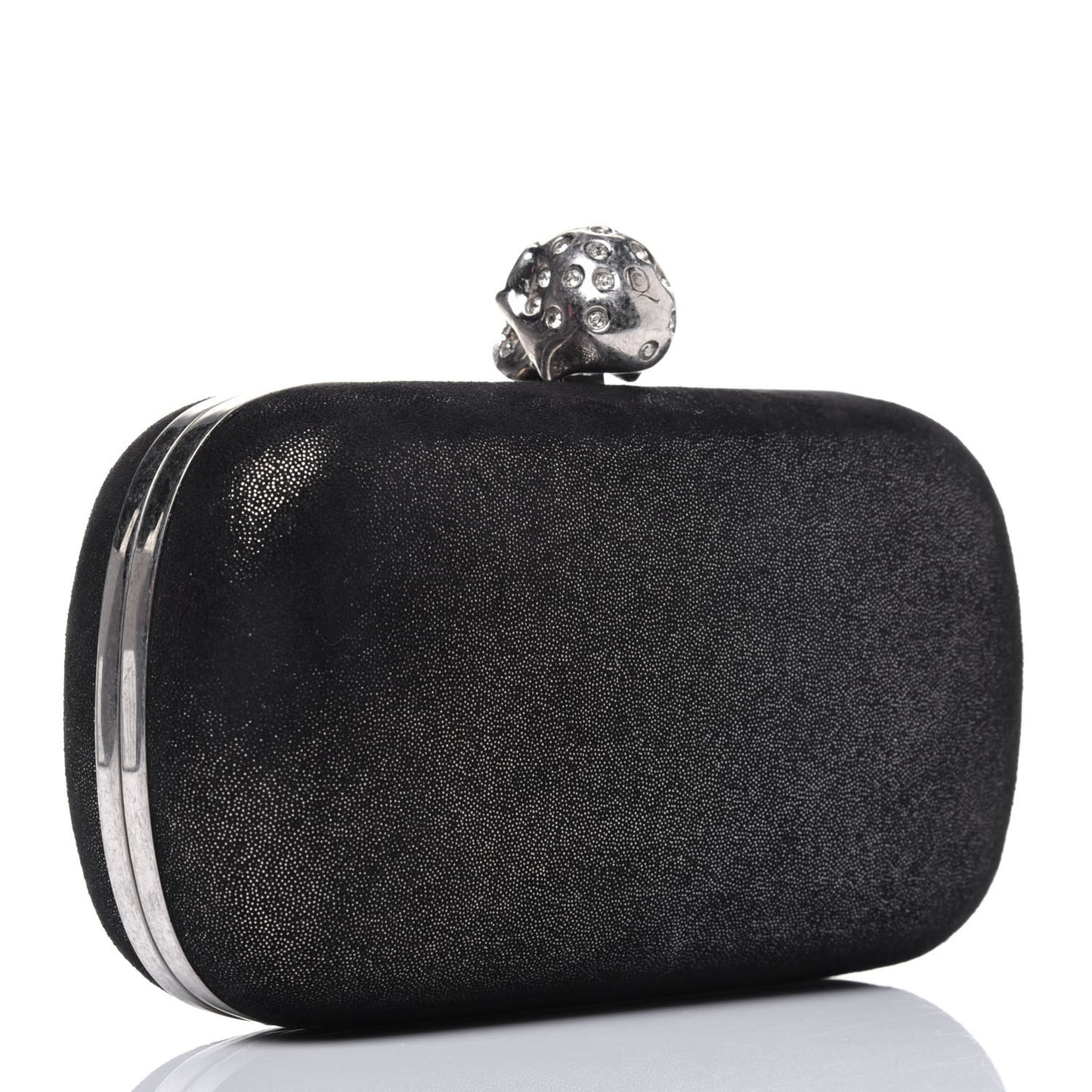 Metallic Suede Skull Box Clutch Black
