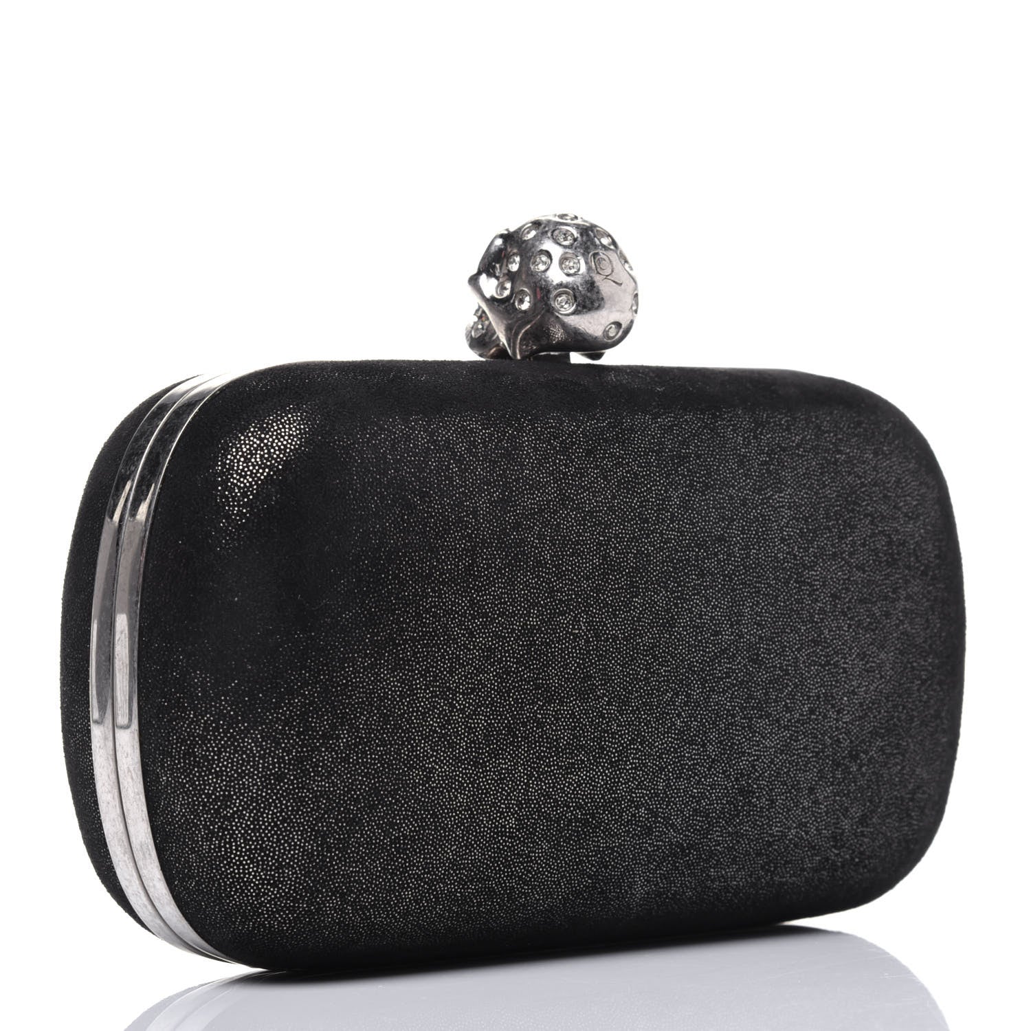 Alexander McQueen Metallic Suede Skull Box Clutch Black 3 of 16