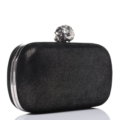 Alexander McQueen Metallic Suede Skull Box Clutch Black 3 of 16