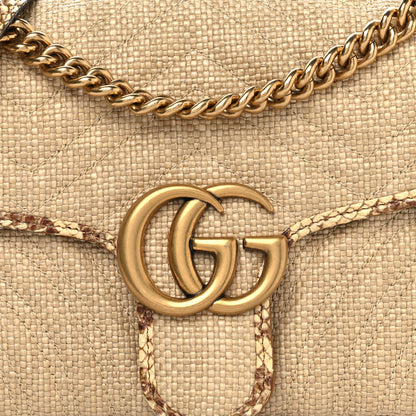 Gucci Raffia Elaphe Matelasse Small GG Marmont Shoulder Bag Natural Cream Brown 8 of 10