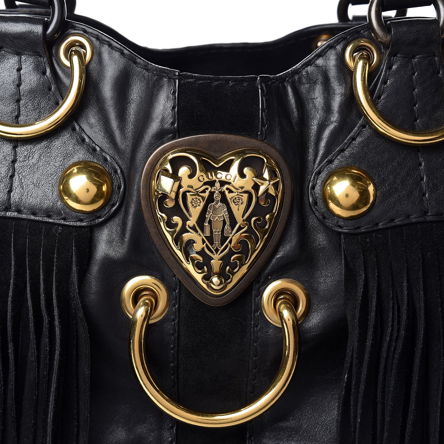Gucci Calfskin Suede Fringe Large Babouska Tote Black 8 of 21