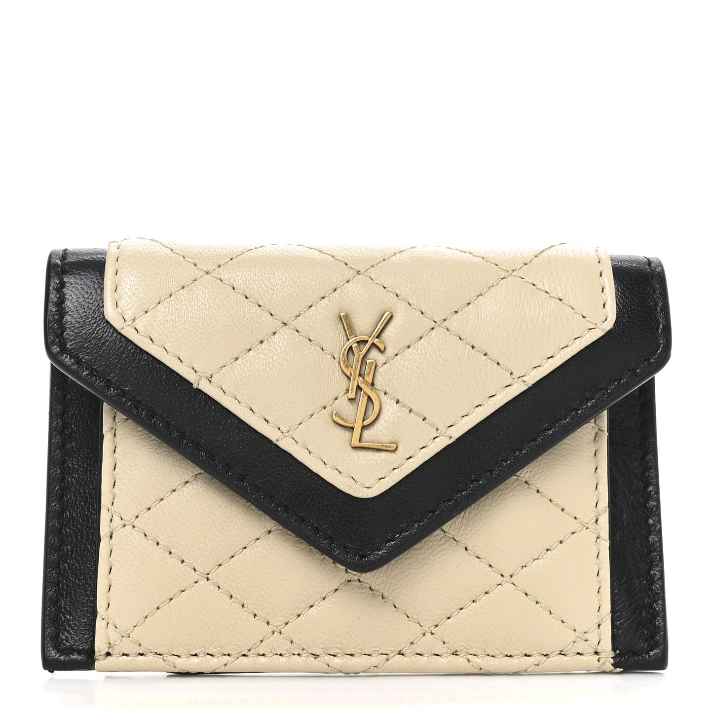 Lambskin Quilted Monogram Gaby Small Envelope Card Case Black White