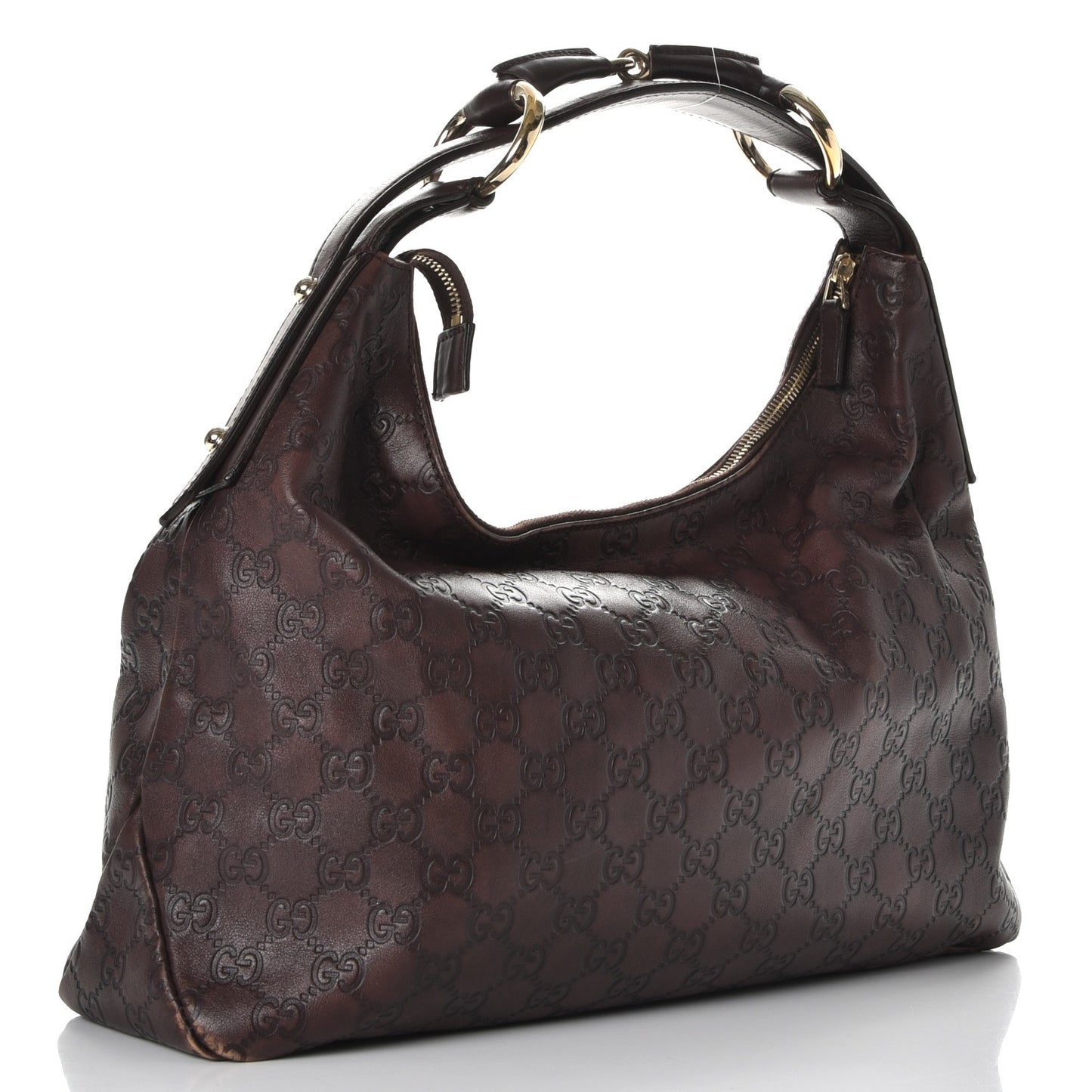 Guccissima Medium Horsebit Chain Hobo Dark Brown