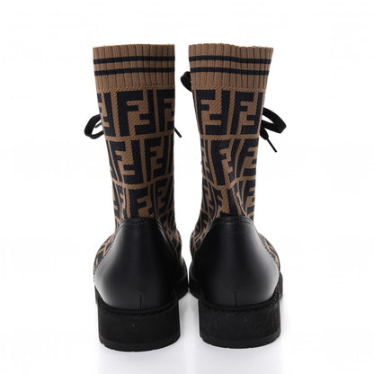Fendi Calfskin Stretch Fabric FF Rockoko Biker Boots 39 Black Tobacco 7 of 8