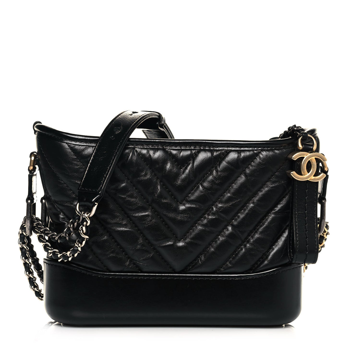 Aged Calfskin Chevron Quilted Small Gabrielle Hobo Black