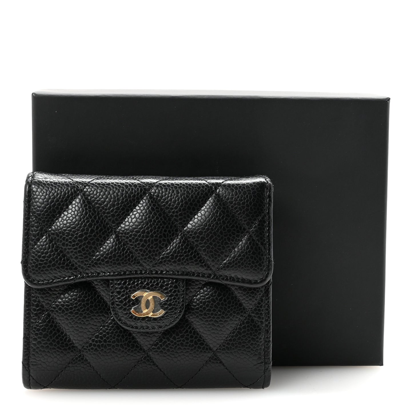 Caviar Quilted Compact Flap Wallet Black