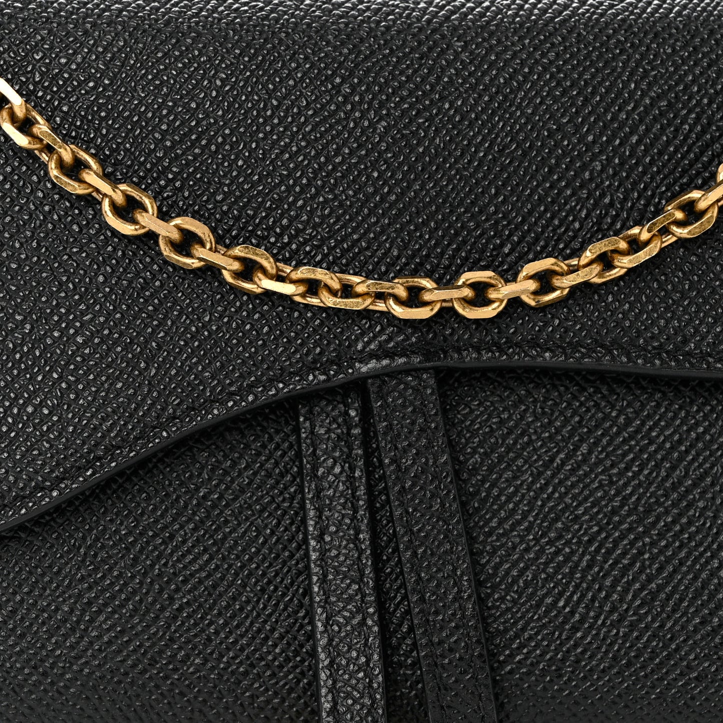 Grained Calfskin Saddle Chain Wallet Pouch Black