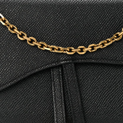 Christian Dior Grained Calfskin Saddle Chain Wallet Pouch Black 9 of 12