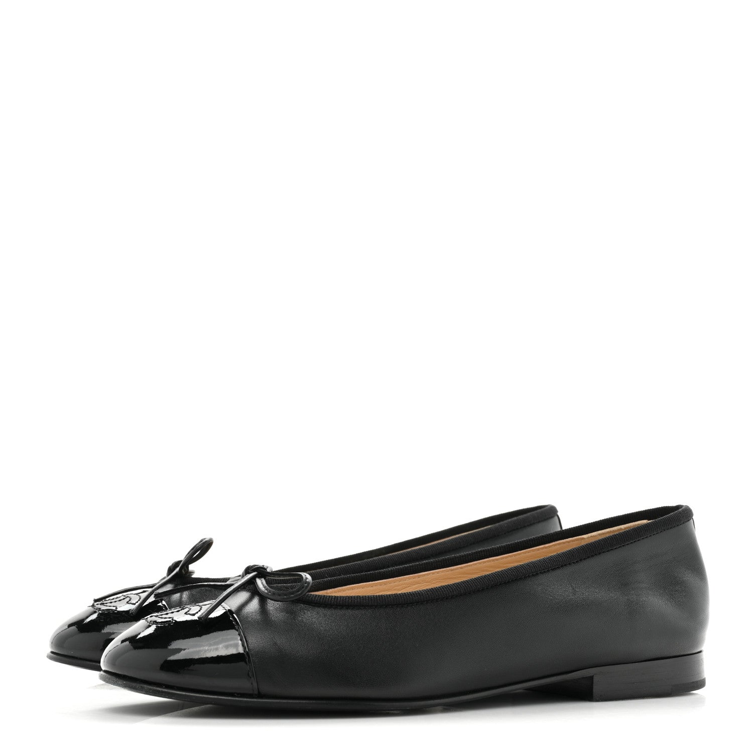 Chanel Lambskin Patent Cap Toe Ballerina Flats 37 Black 3 of 9