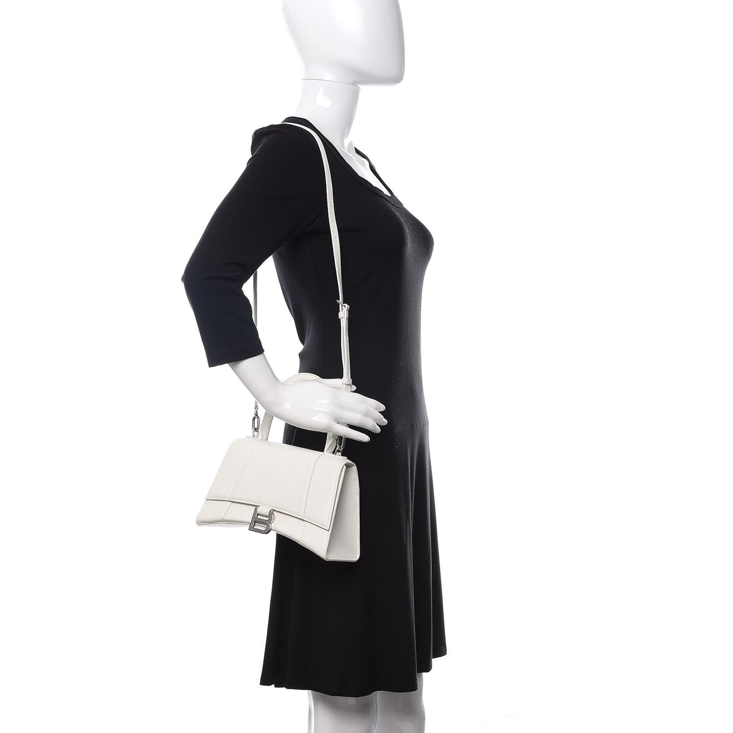 Grained Calfskin Small Hourglass Top Handle Bag White