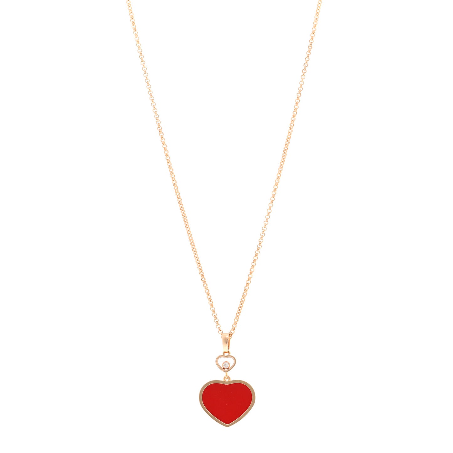 18K Rose Gold Diamond Happy Hearts Pendant Necklace Red
