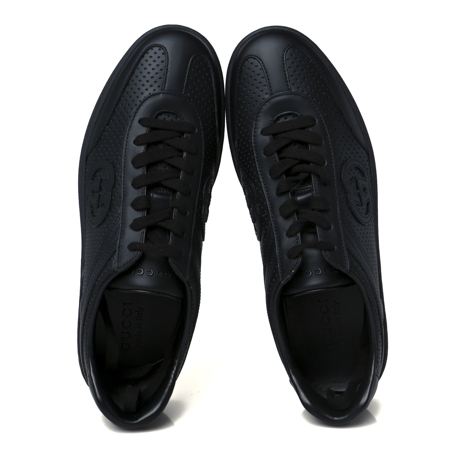 Calfskin Perforated Mens G75 Sneakers 9 Black