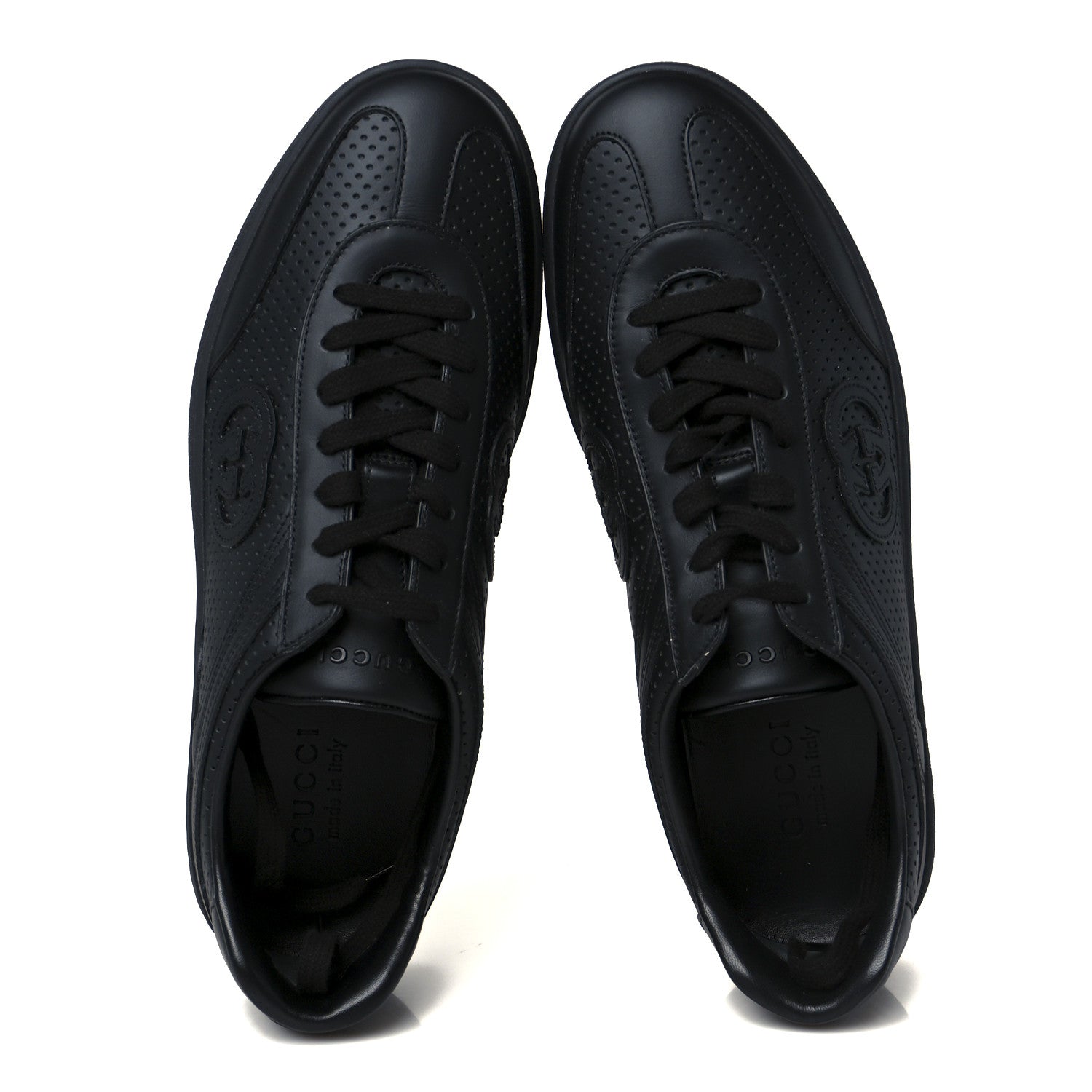 Gucci Calfskin Perforated Mens G75 Sneakers 9 Black 2 of 11