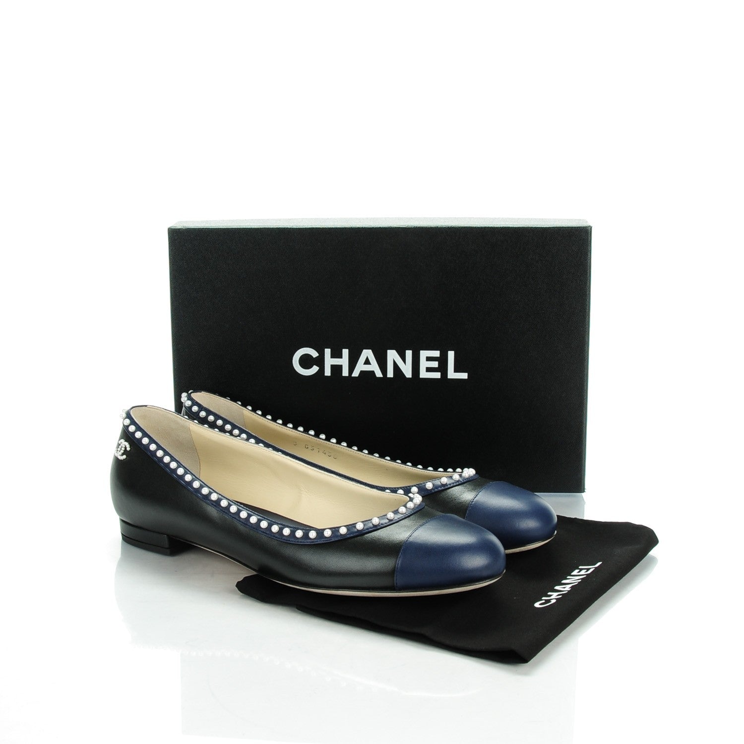 Chanel Lambskin Cap Toe Pearl CC Ballerina Flats 40.5 Black Navy 9 of 9