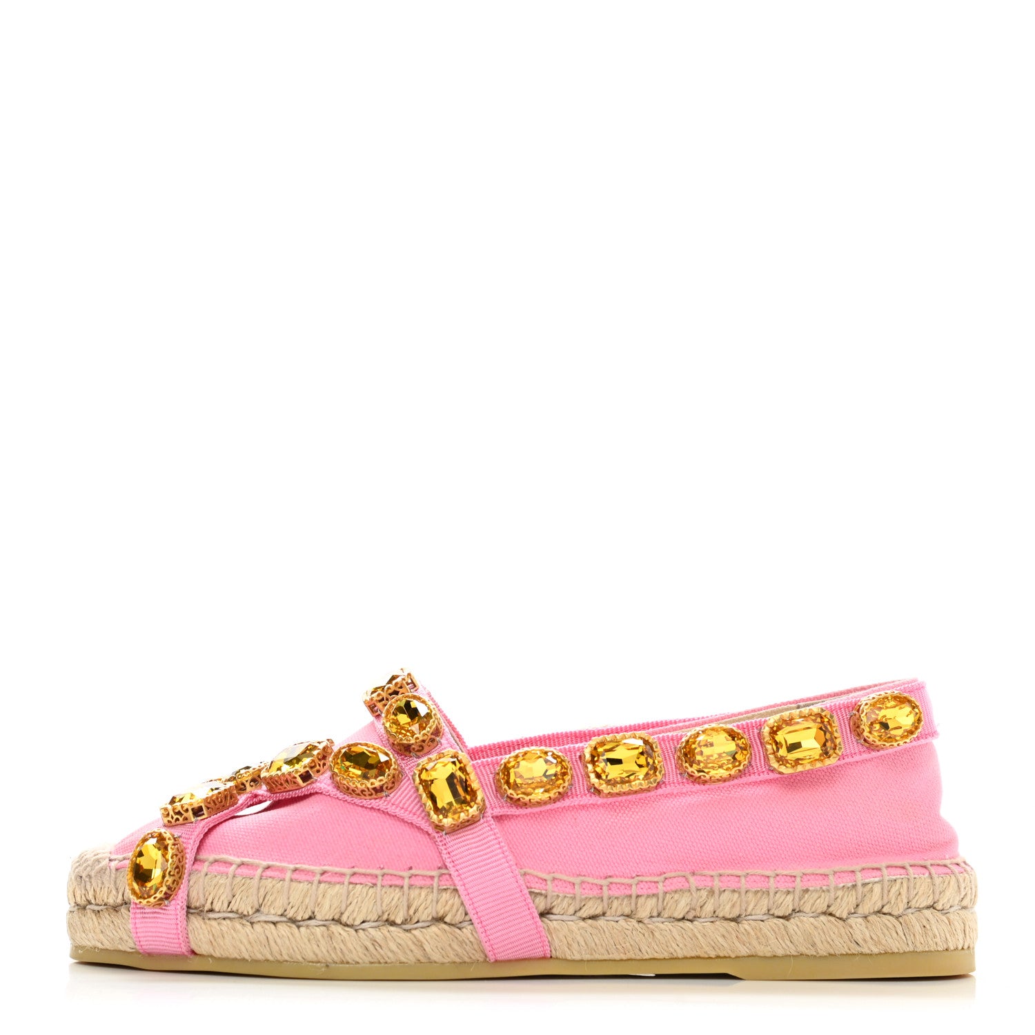 Gucci Canvas Crystal Embellished Espadrilles 35.5 Pink 1 of 10