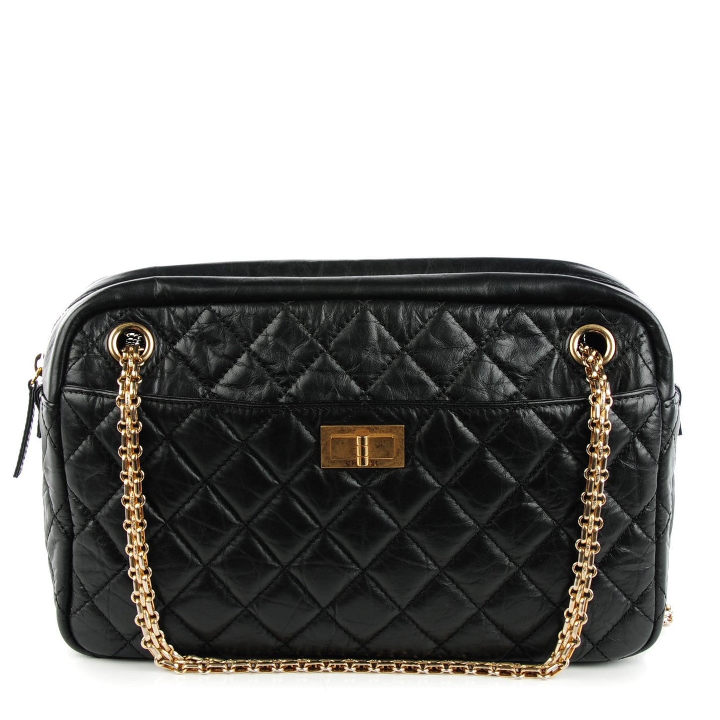 Aged Calfskin Quilted Medium Reissue Camera Case Black