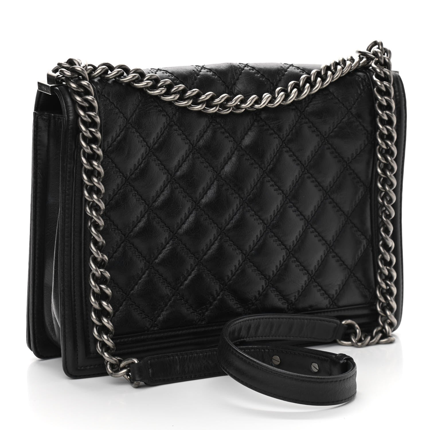 Chanel Calfskin Embossed Stitch Large Boy Flap Black 3 of 11