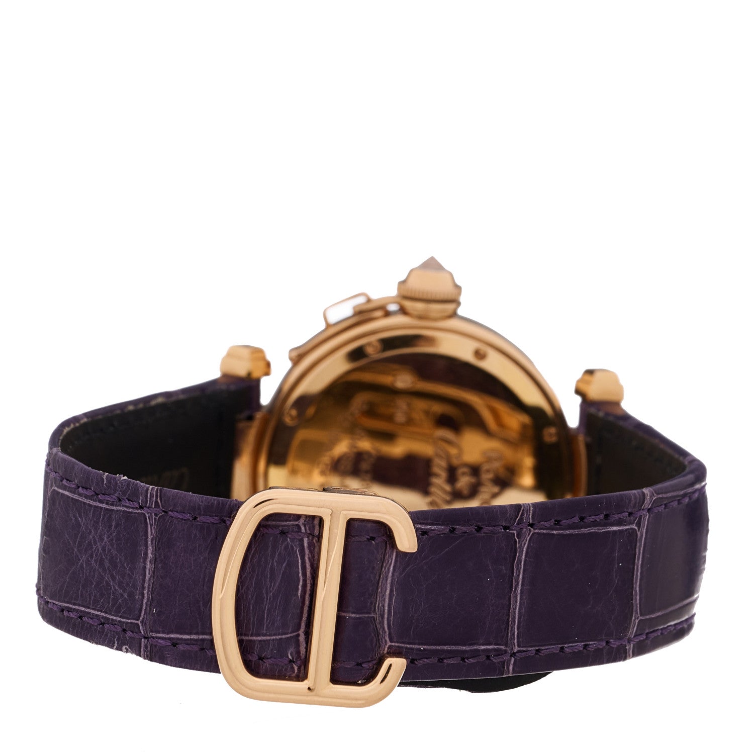 Cartier 18K Pink Gold Alligator Diamond 32mm Pasha C Quartz Watch Purple 6 of 10