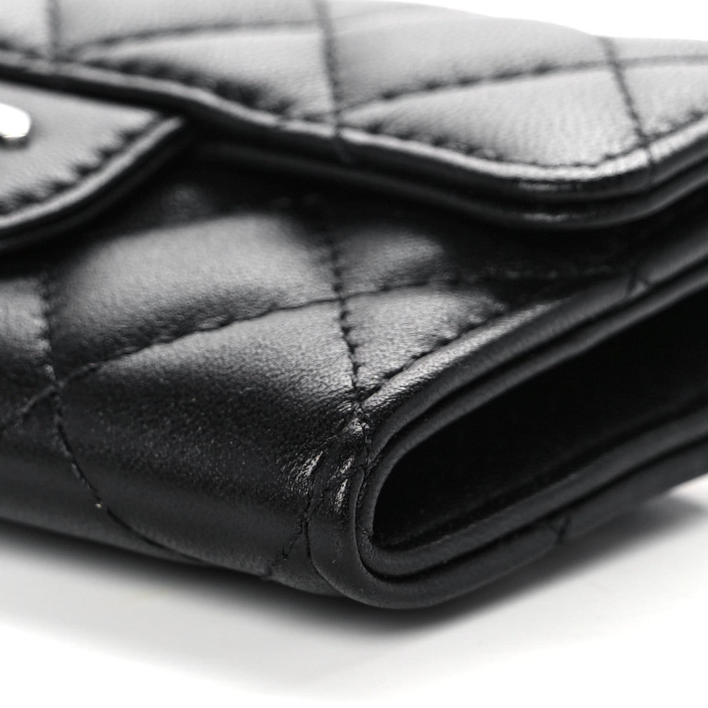 Lambskin Quilted Flap Card Holder Wallet Black