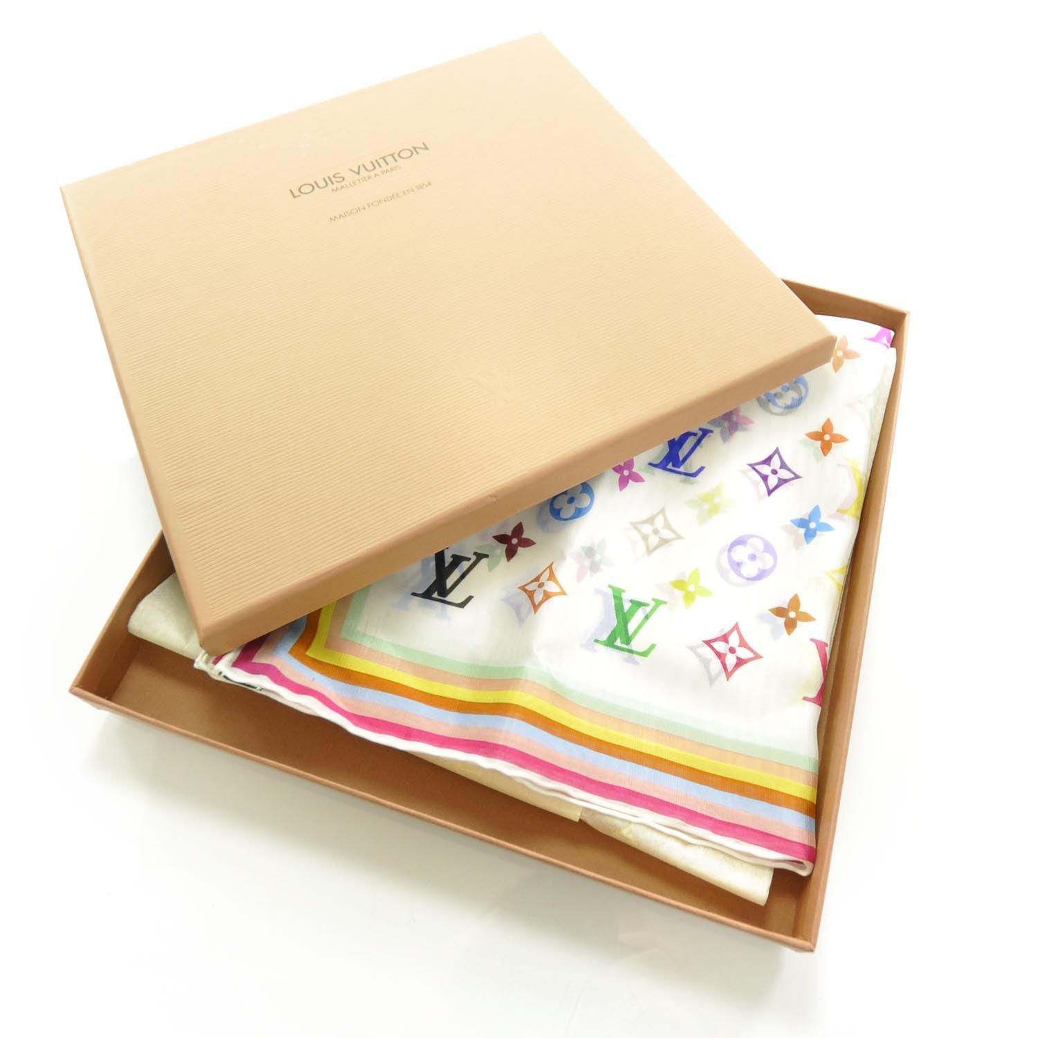 Louis Vuitton Silk Monogram Multicolor Scarf White 4 of 4