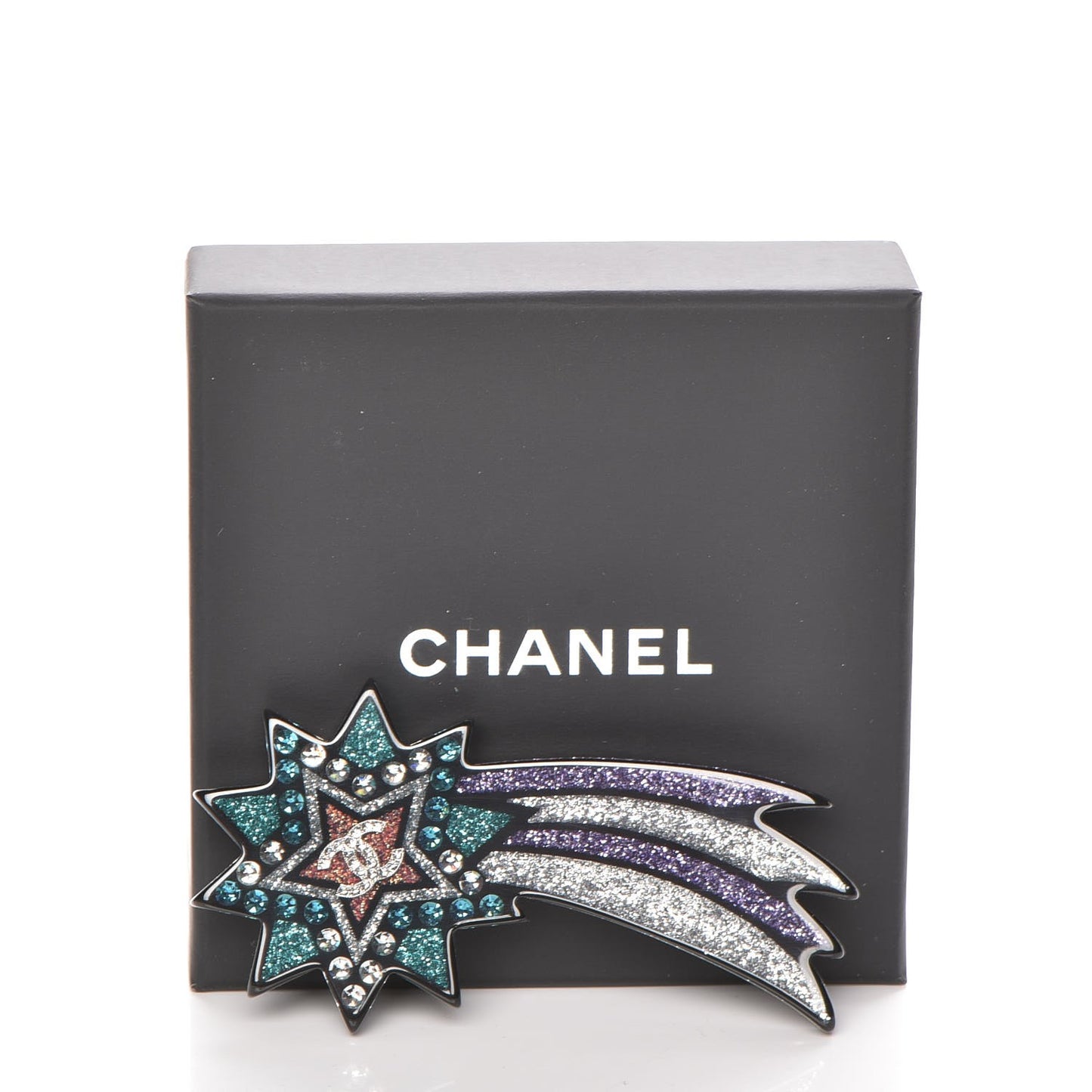 Glittered Resin Strass Shooting Star Brooch Black Purple Green