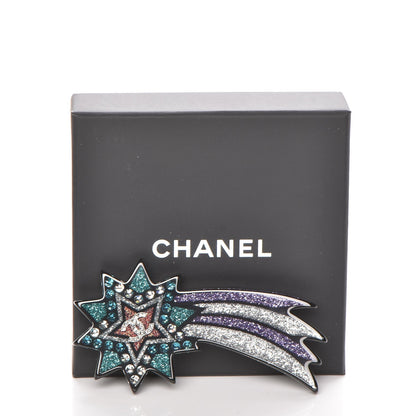 Chanel Glittered Resin Strass Shooting Star Brooch Black Purple Green 5 of 5