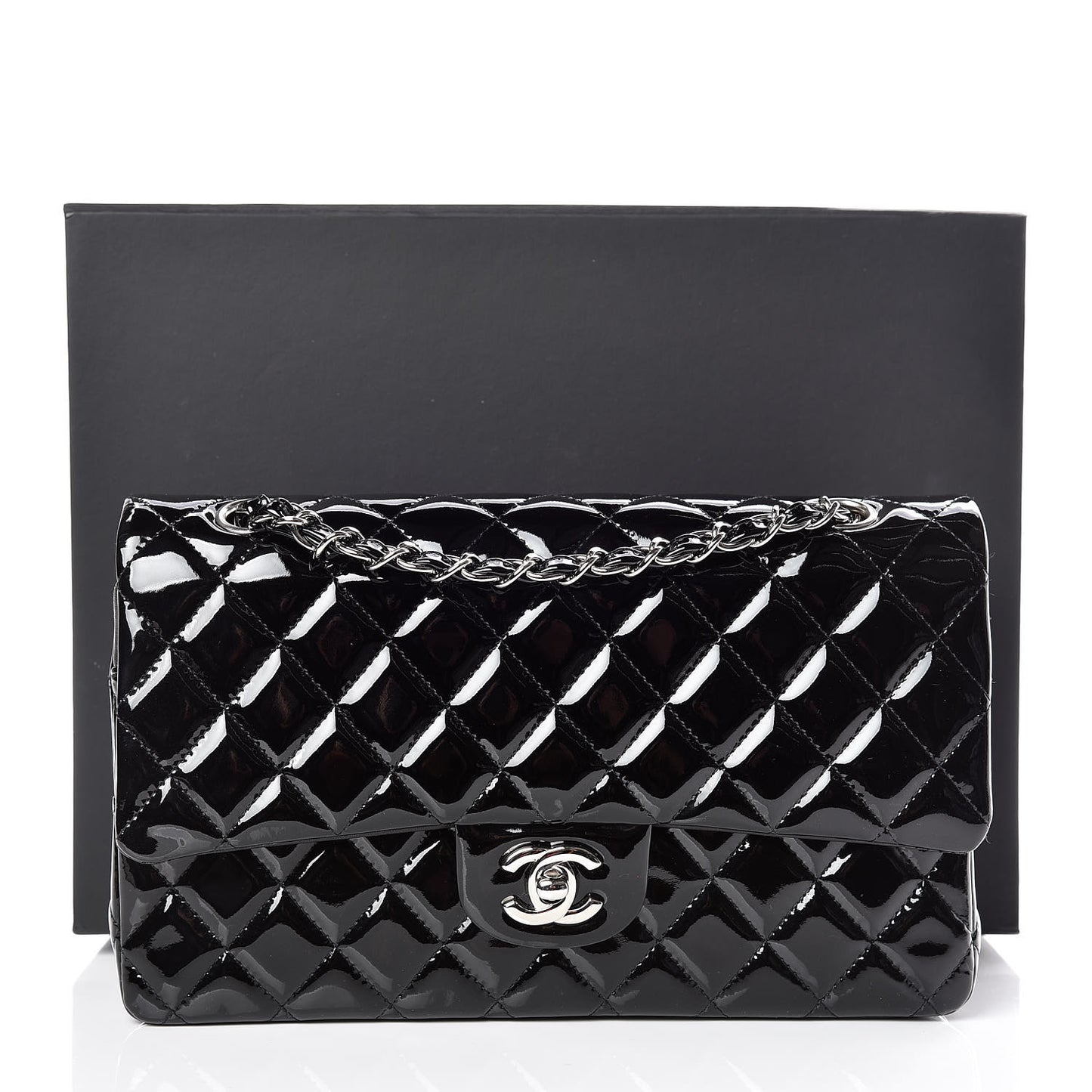 Patent Quilted Medium Double Flap Black