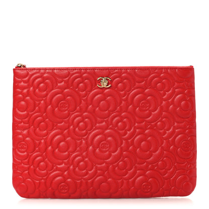 Chanel Caviar Camellia Embossed Medium Cosmetic Case Red 1 of 7