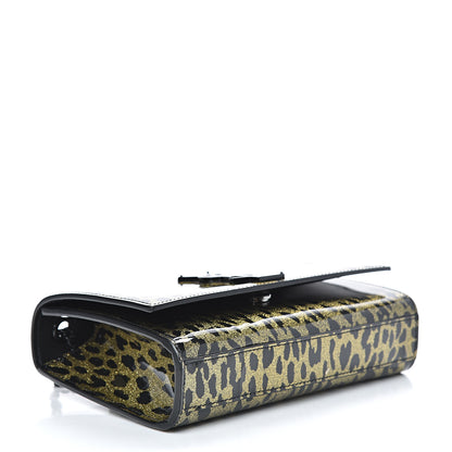 Saint Laurent Patent Glitter Leopard Small Classic Monogram Kate Chain Wallet Black Gold 3 of 9