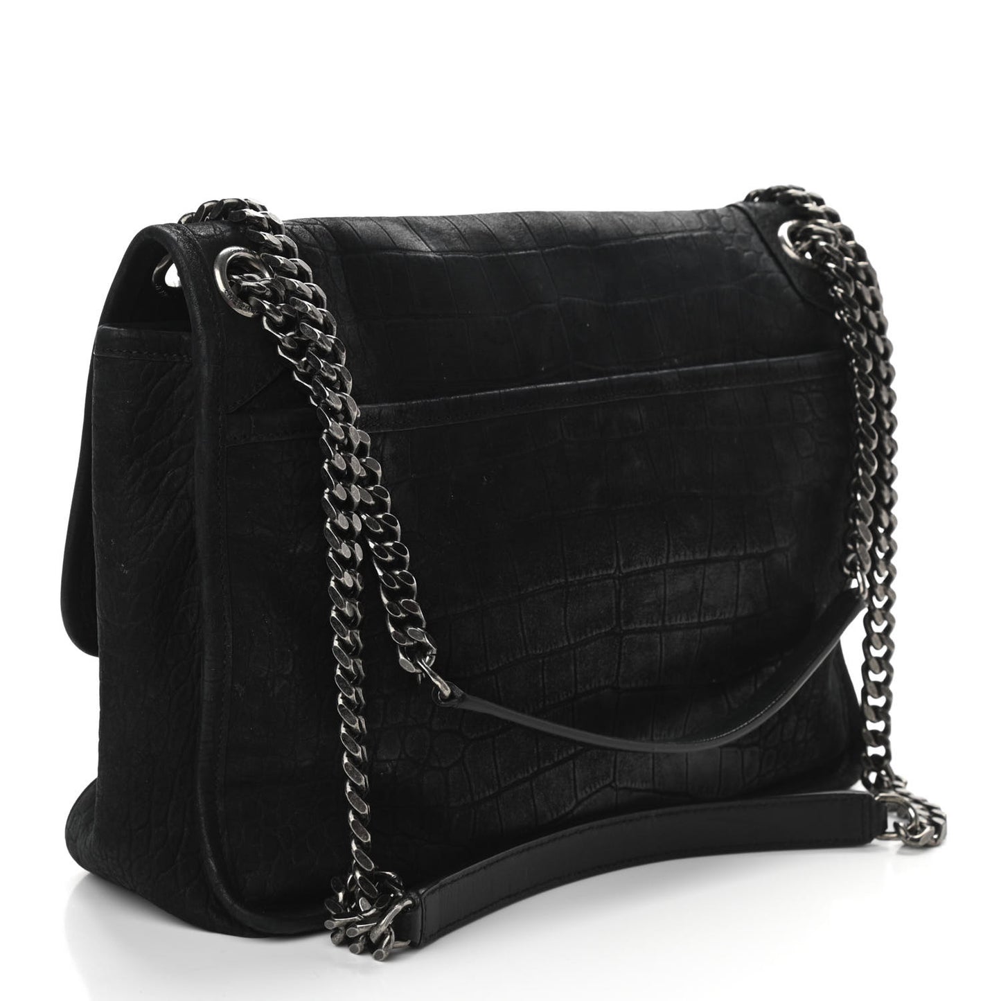 Nubuck Crocodile Embossed Monogram Medium Niki Chain Satchel Black