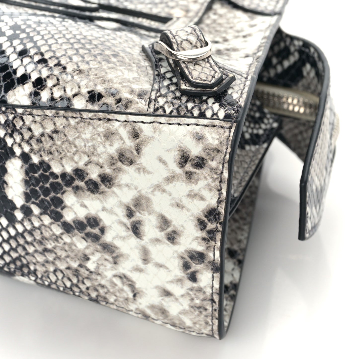 Grained Calfskin Snake Effect Neo Classic Silver Hardware Mini City Black White
