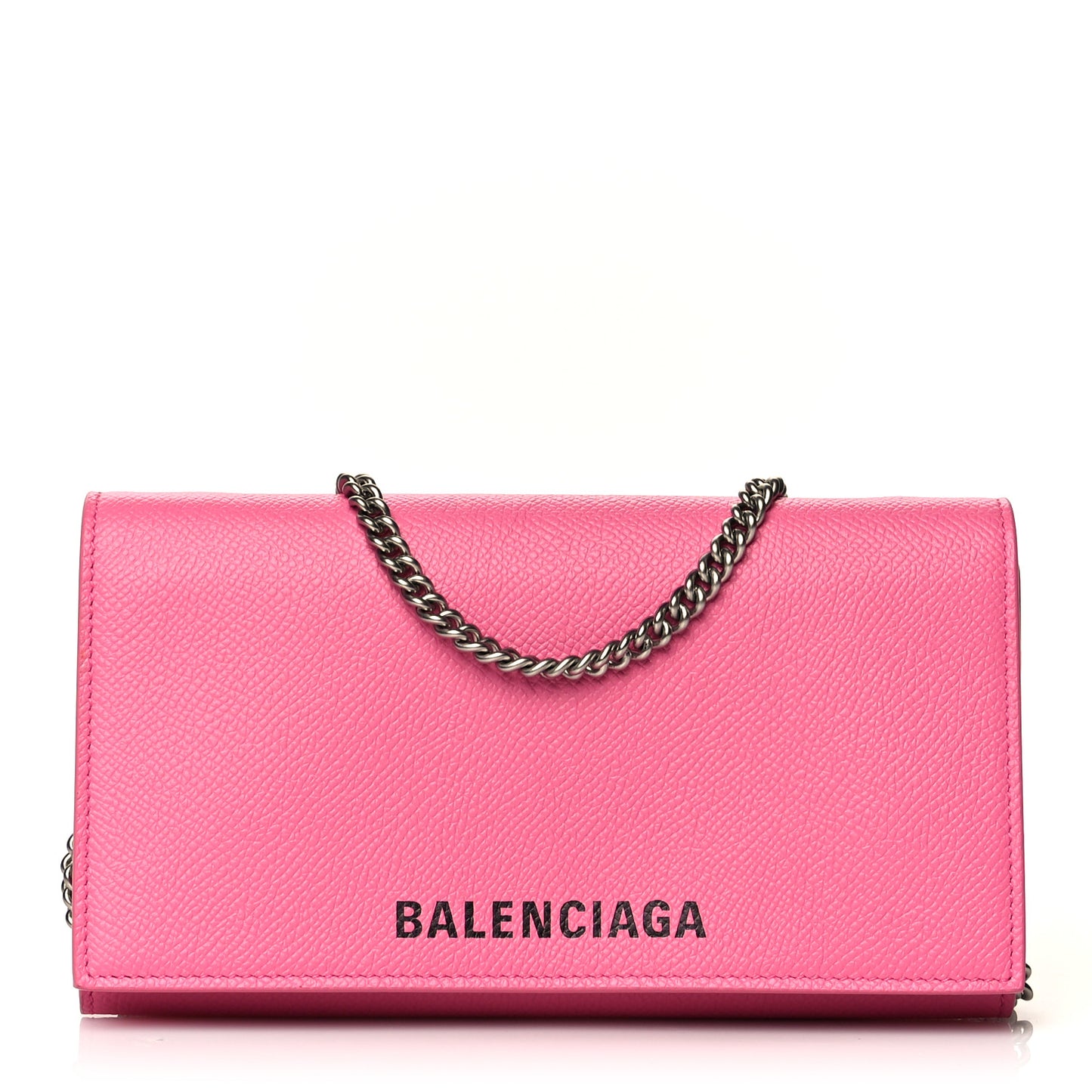 Signature Grained Calfskin Logo Ville Wallet on Chain Bubble Gum Black