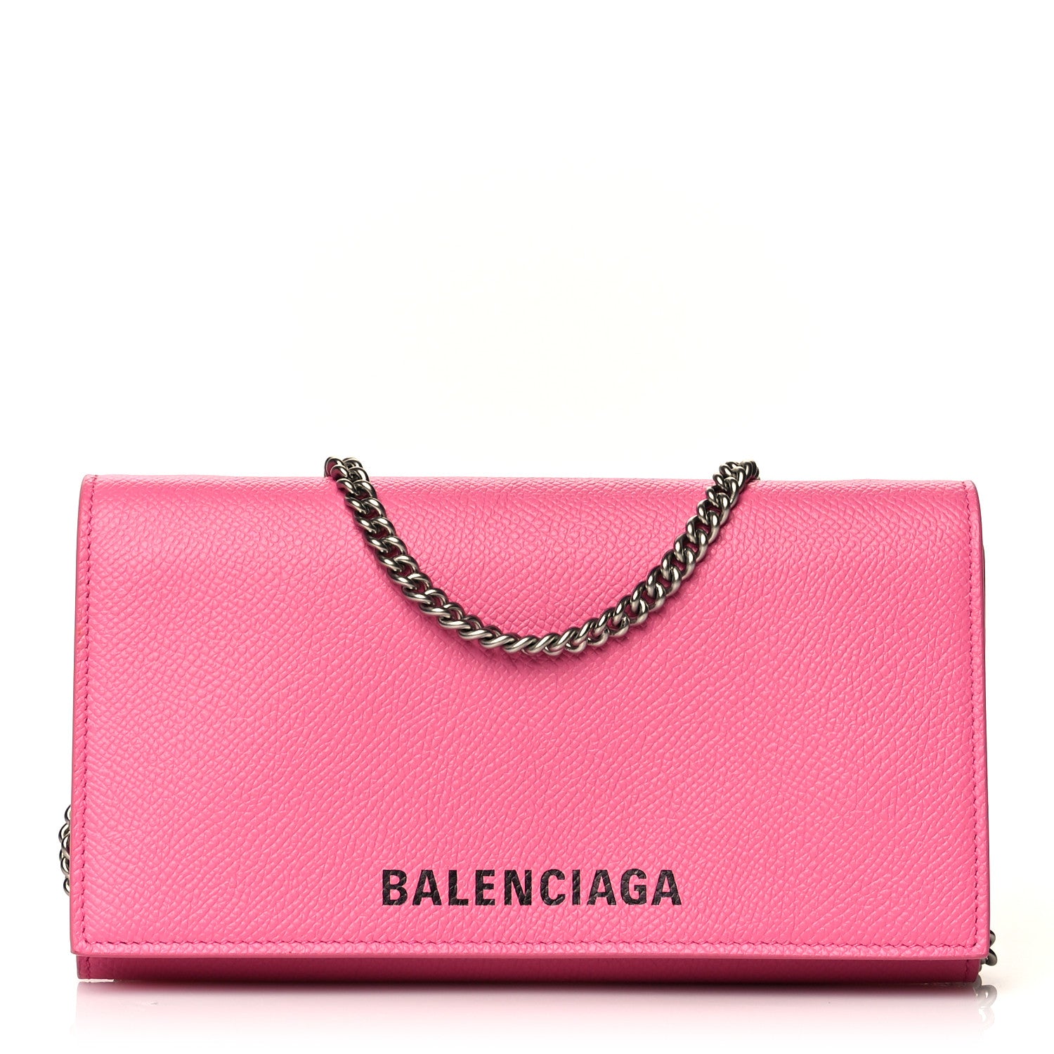 Balenciaga Signature Grained Calfskin Logo Ville Wallet on Chain Bubble Gum Black 1 of 9