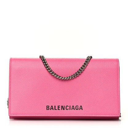 Balenciaga Signature Grained Calfskin Logo Ville Wallet on Chain Bubble Gum Black 1 of 9