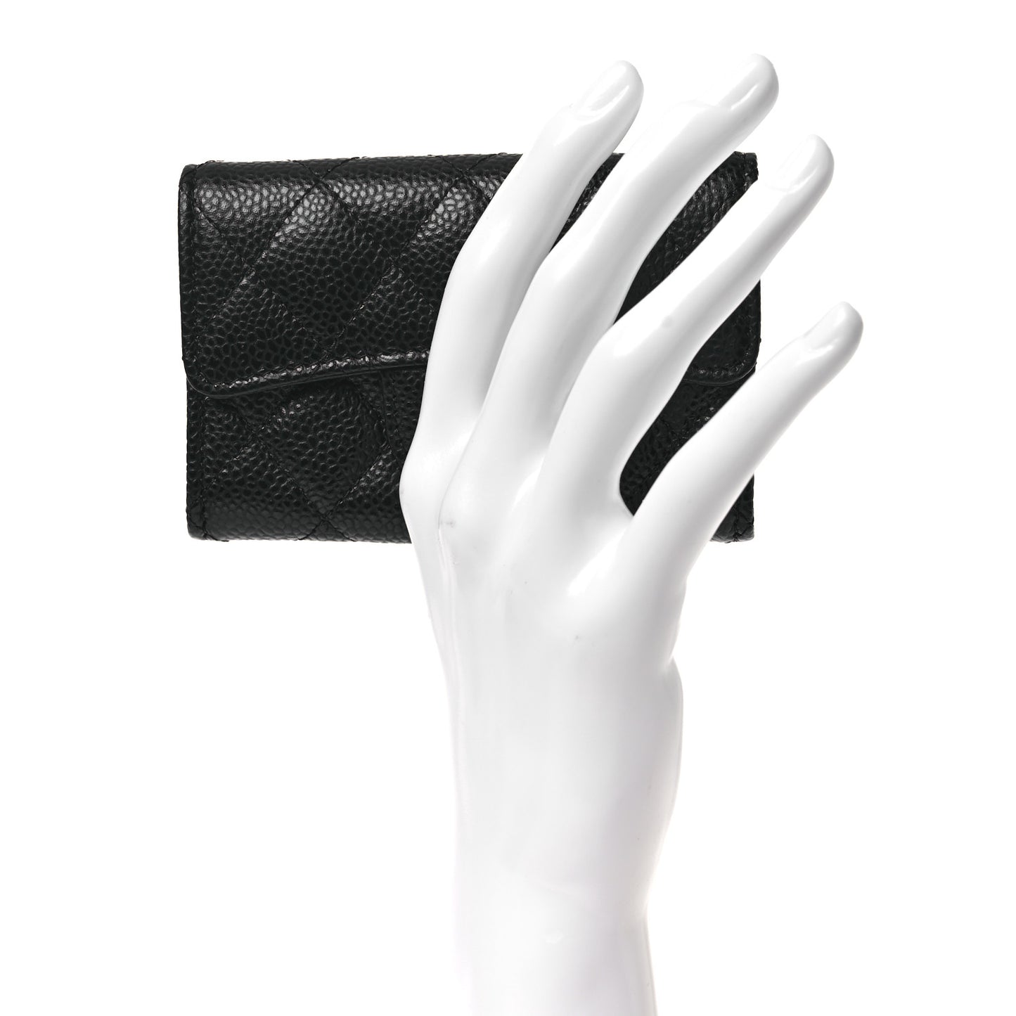 Caviar Quilted Flap Card Holder Wallet Black