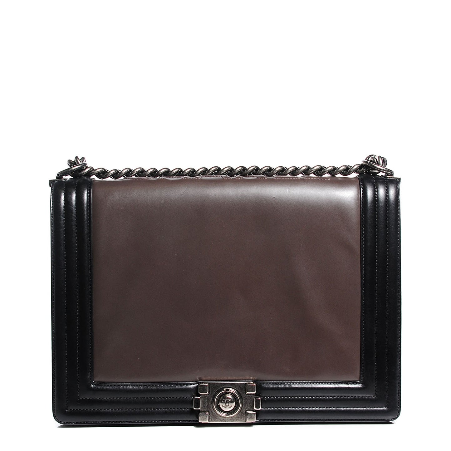 Glazed Calfskin Large Boy Flap Black Brown