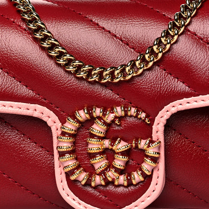 Gucci Azalea Calfskin Enamel Matelasse Diagonal Super Mini Torchon GG Marmont Shoulder Bag New Cherry Red Wild Rose 9 of 12