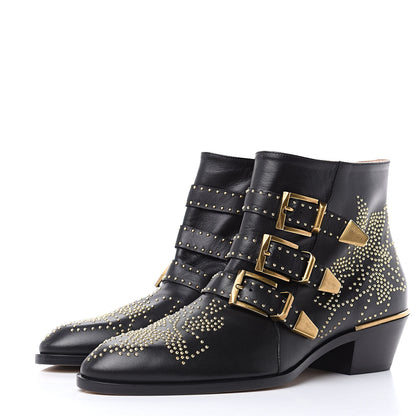 Chloe Nappa Sheepskin Studded Susanna Ankle Boots 39.5 Black 3 of 8