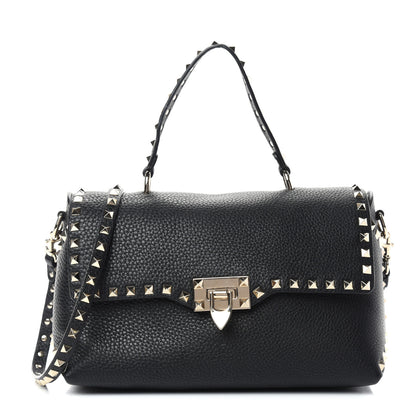 Valentino Garavani Pebbled Calfskin Rockstud Single Handle Flap Bag Black 1 of 9