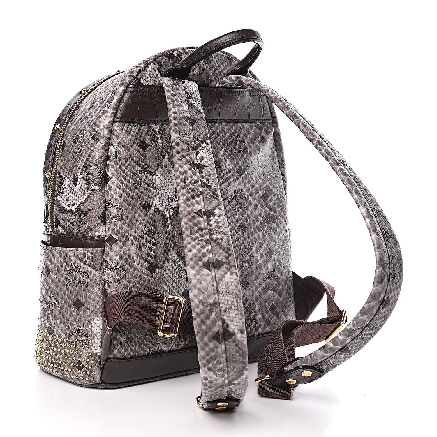 MCM Visetos Snakeskin Printed Studded Small Stark Backpack Light Grey 3 of 15