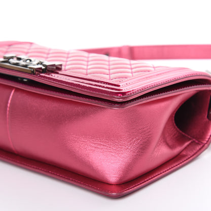 Chanel Metallic Patent Calfskin Quilted Medium Boy Flap Pink 9 of 13