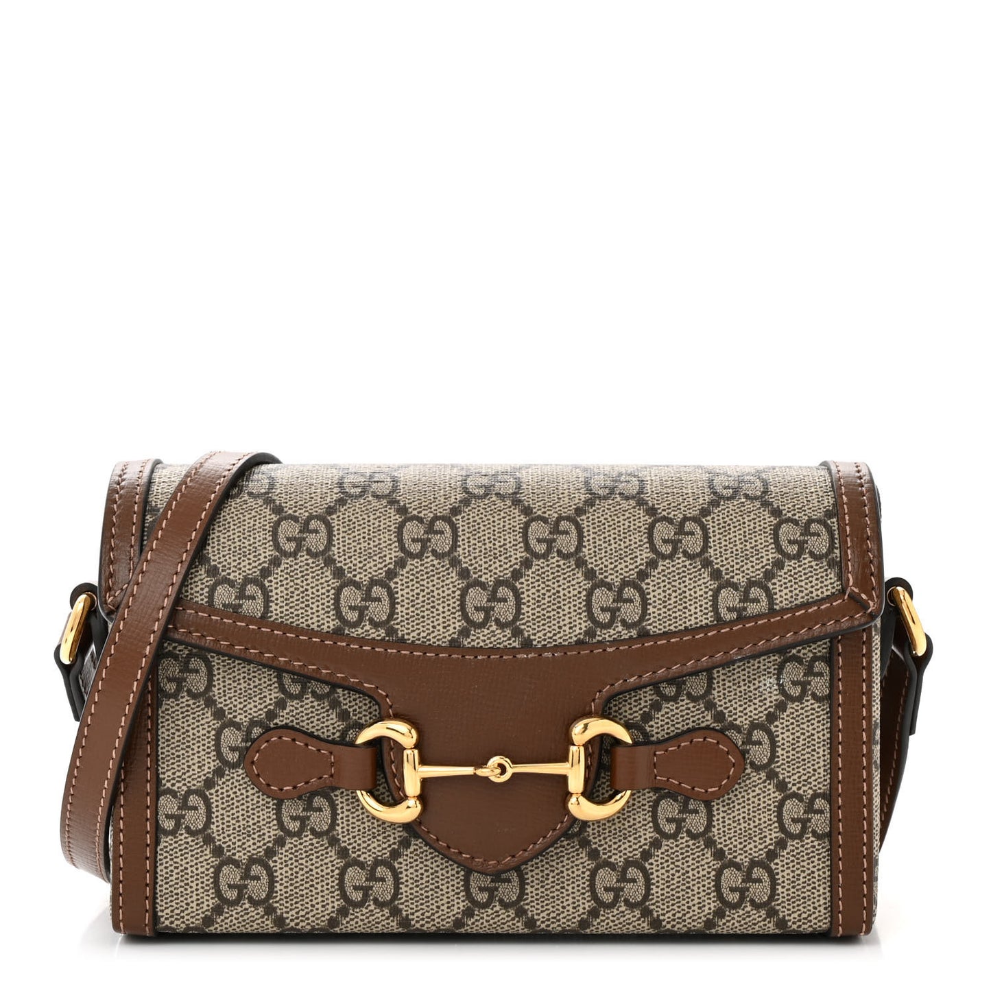 GG Supreme Monogram Mini Horsebit 1955 Shoulder Bag Beige Brown Sugar