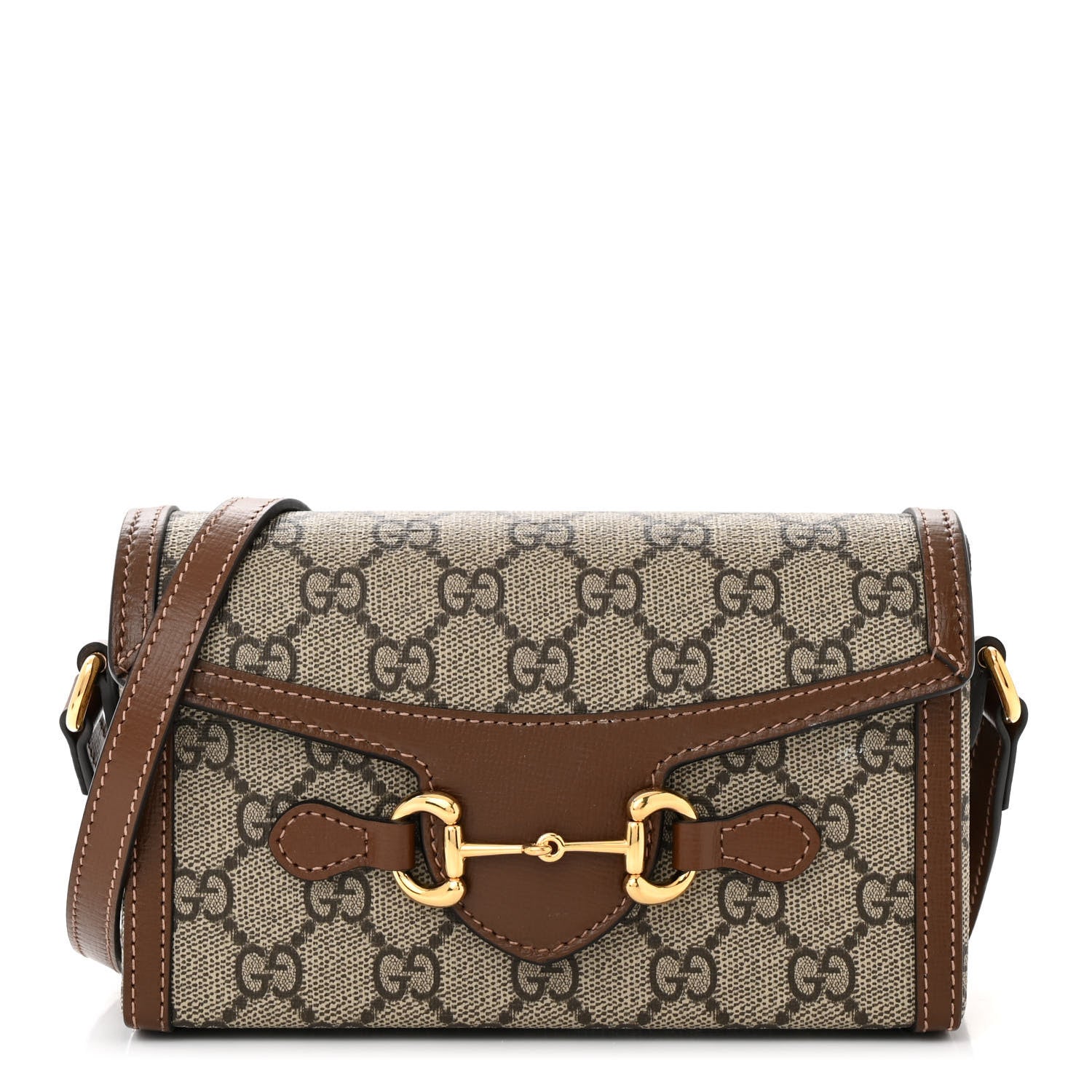 Gucci GG Supreme Monogram Mini Horsebit 1955 Shoulder Bag Beige Brown Sugar 1 of 12